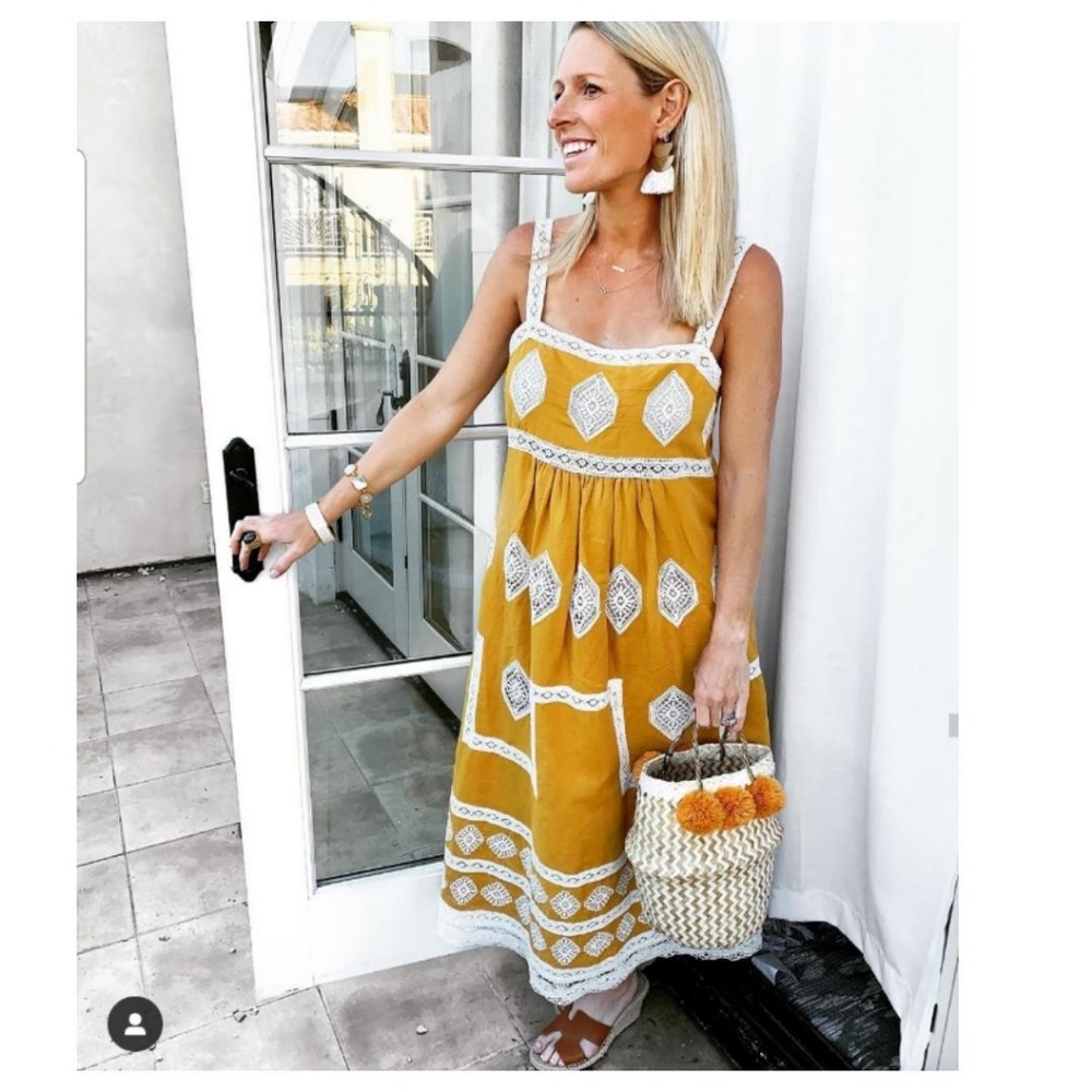 Zara Mustard and White Midi Dress